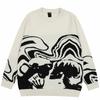 Japanese Abstract Knit Sweater Loose Fit Casual Lazy Style Round Neck Long Sleeve Pullover Men Women