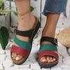 Women's Plus Size New Summer European American Style Color Blocking Wedge Heel Open Toe Slide on Beach Sandals