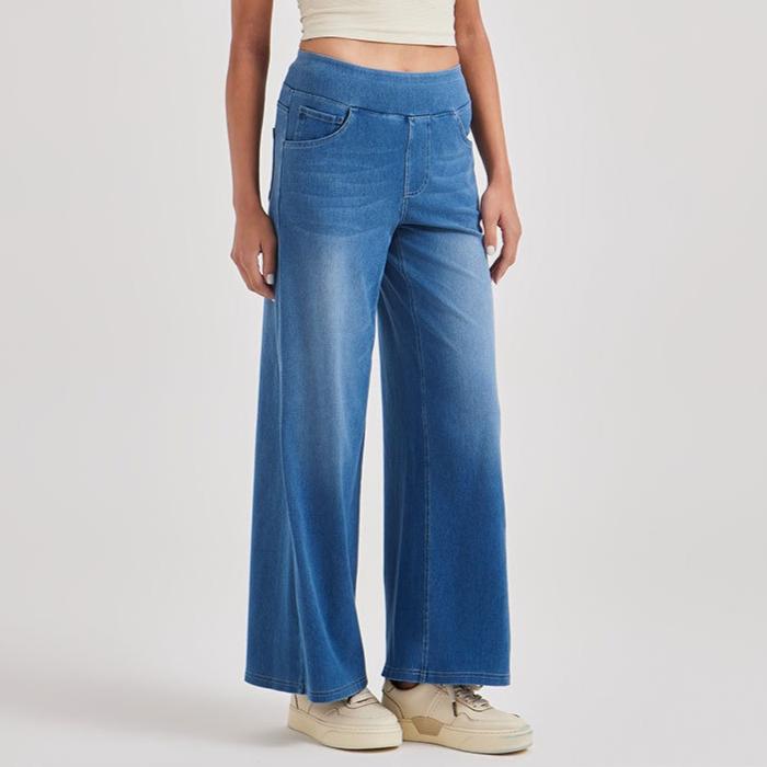 Women'S Jeans, Ladies Washed Casual High Waist Elastic Waistband Loose Fit Denim Pants and Clothing, Versatile Elegant Wide Leg Jeans for Women