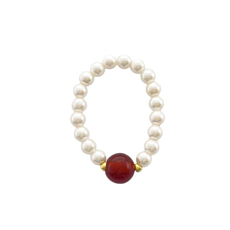 Meier French retro pearl beaded ring - stretchy knuckle ring - fashionable and exquisite glass jewelry