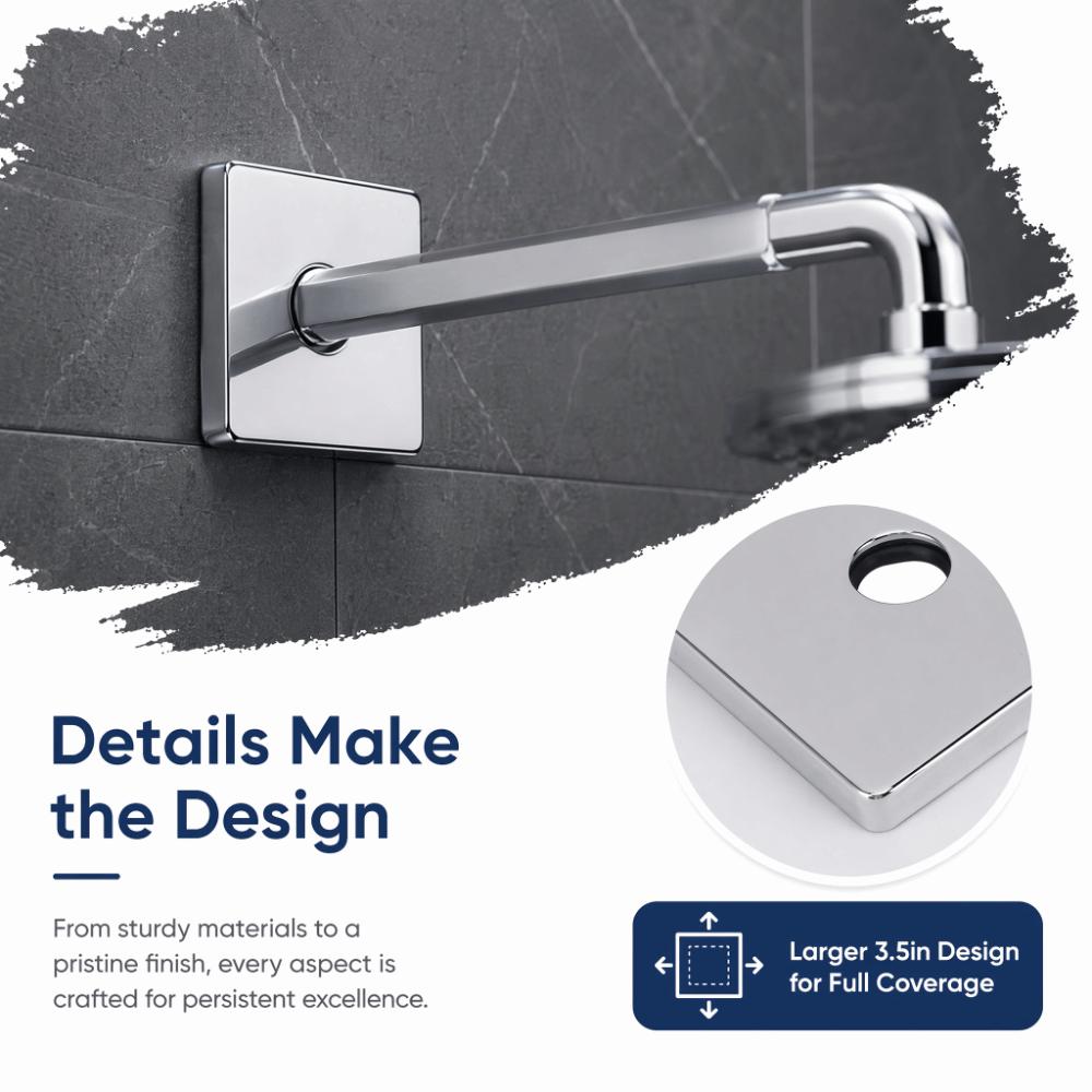 Square Shower Arm Cover Plate Extra Large Electroplating Finish Shower Arm Flange 3.5 Inch Wall Mount Shower Escutcheon Plate