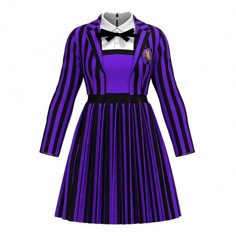 

Amazon Halloween Cosplay Addams Family Striped Costume Wednesday Wolf Girl Dress Cosplay Wolf Girl (Jacket + Skirt) 130
