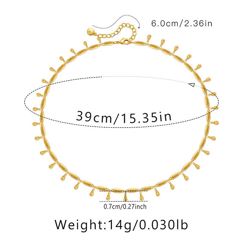 K Gold Plated Brass Water Drop Rectangle Pendant Trendy Chain Necklace For Women