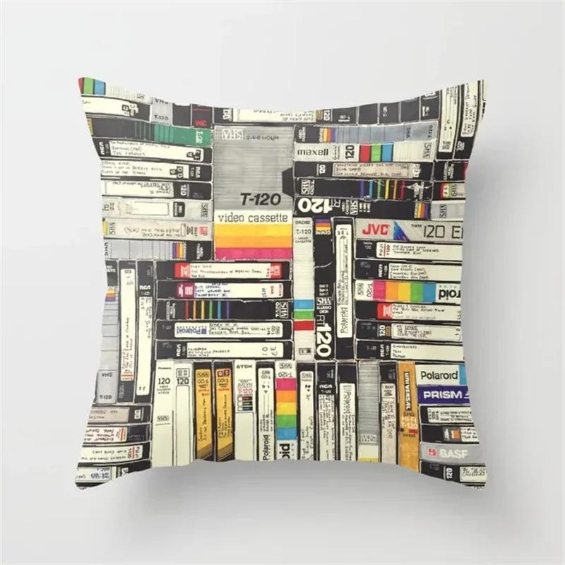 Vintage Black Camera Bicycle Print Car Cushion Cover Pillowcase Home Sofa Chair Decoration