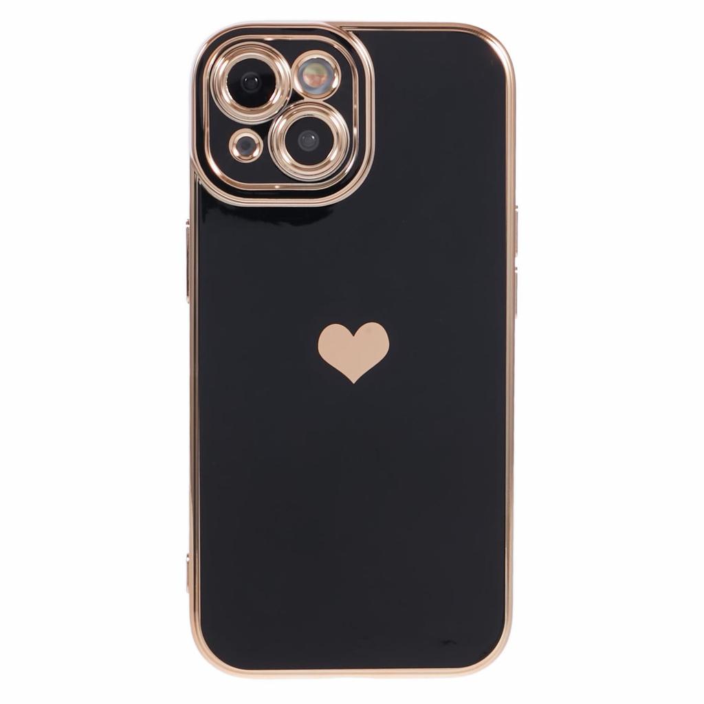 For iPhone 15 Slim TPU Case 6D Electroplating Love Heart Anti-Drop Phone Cover