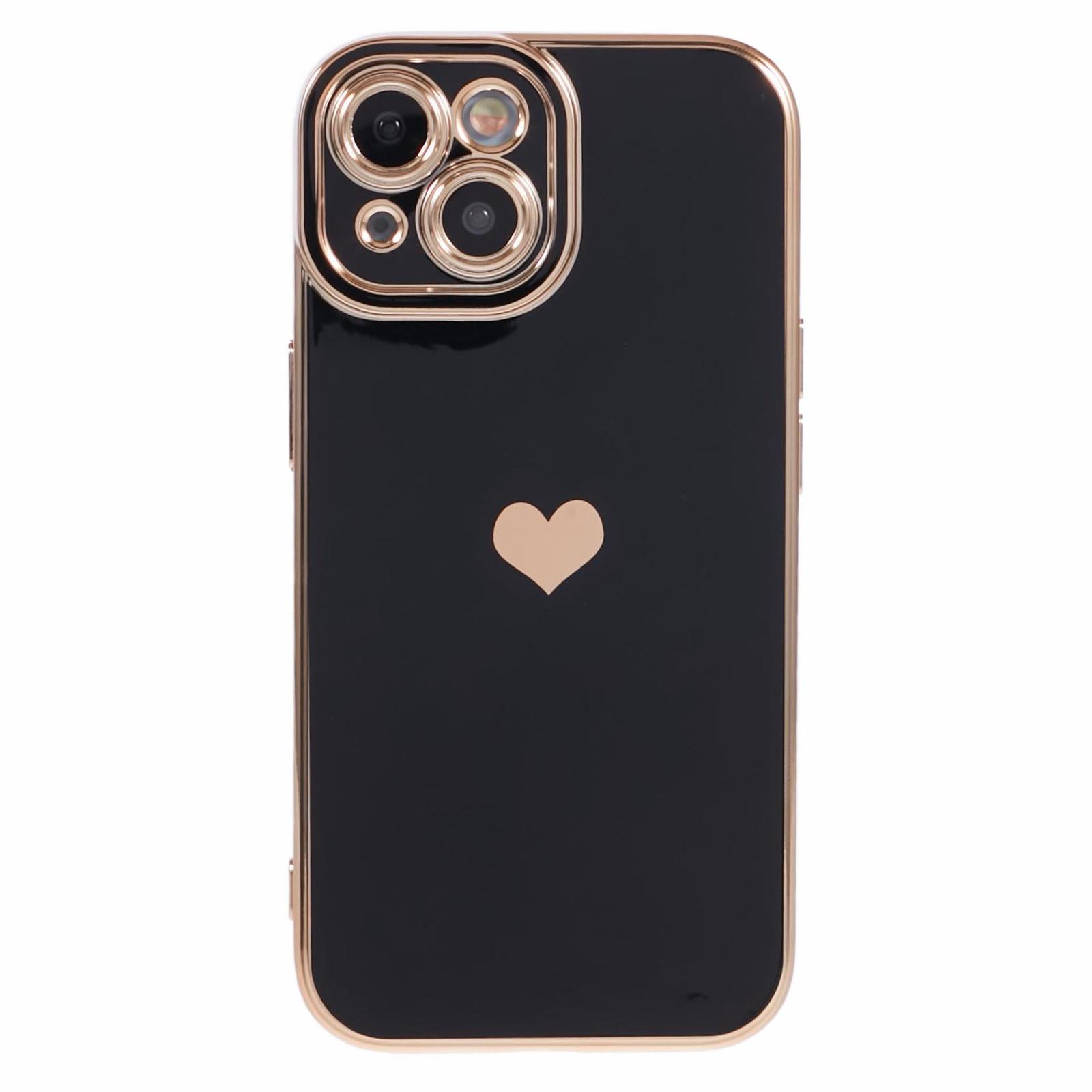 

For iPhone 15 Slim TPU Case 6D Electroplating Love Heart Anti-Drop Phone Cover Black