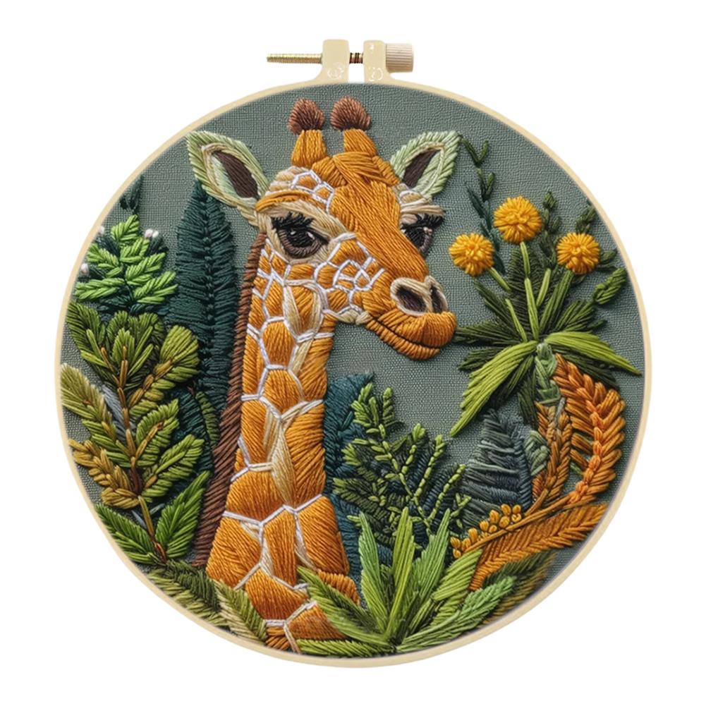 Animal Stamped Cross Stitch Embroidery Kits with Hoop Cloth Color Thread
