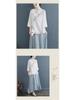 Chinese Ethnic Style Embroidered Cotton-Linen Frog Button Top for Women, Summer 2024, Stand Collar with Three-Quarter Sleeves.