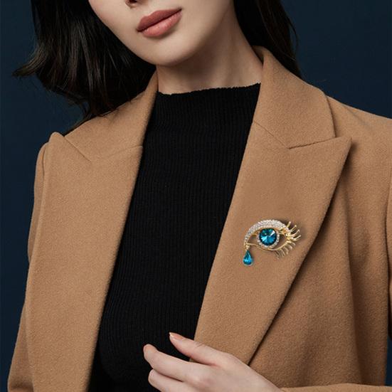 Women Brooch Blue Sparkling Rhinestones Angel Teardrop Shape Lapel Pin Suits Coats Bags Scarves Badge Versatile Accessory