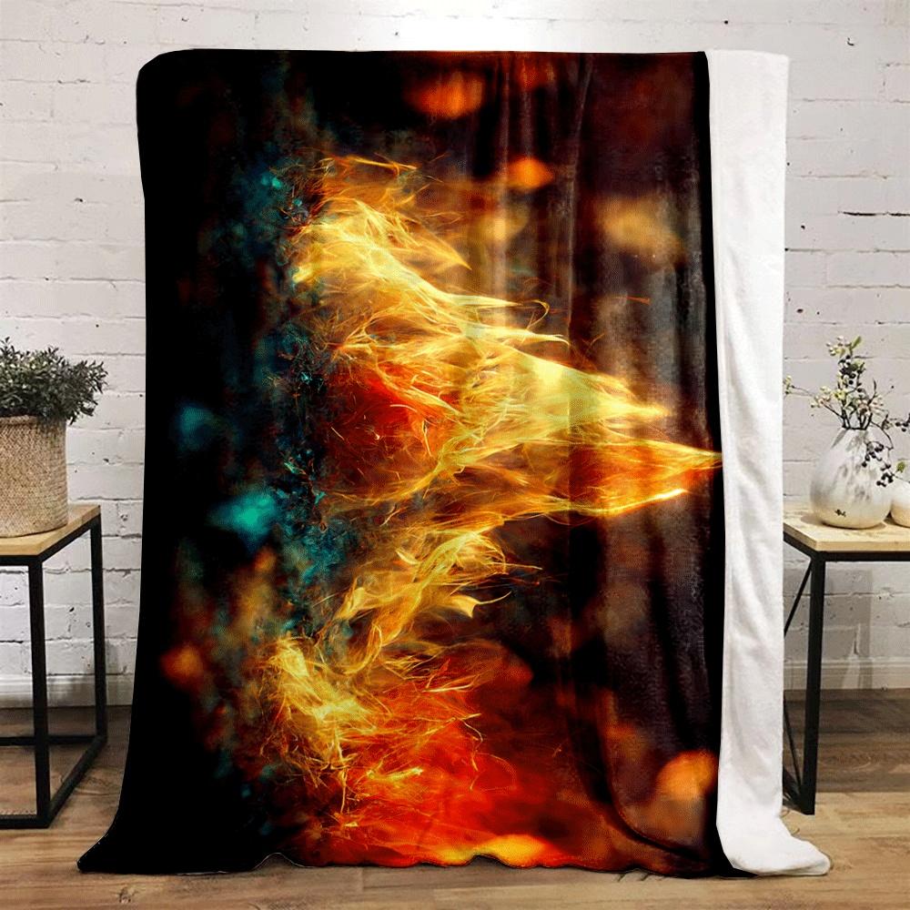 Fiery, Vibrant Bursts of Orange and Yellow Flames with Blue Accents. for All Seasons Blanket Lunch Break Throw Gift