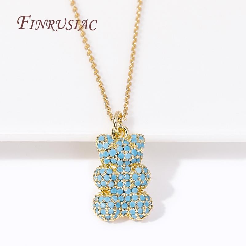 18K Gold Plated Brass Pave Zircon Bear Pendant Necklace Fashion Luxury Women's Necklaces Trendy Jewelry Accessories Gifts