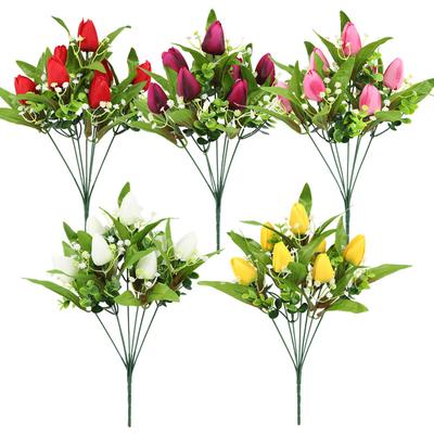 5 Forks 7 Heads Tulips Artificial Flower Bouquet Home Decoration Wedding Decoration Plastic Flower Arrangement Garden Decoration