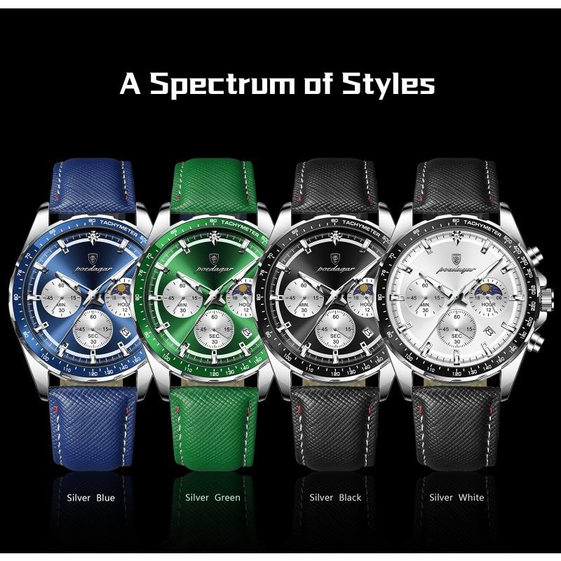 POEDAGAR Fashion Men's Watches High Quality Luminous Waterproof Male Wristwatch Leather Chronograph Date Sports Quartz Clock