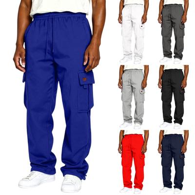 Men's Color Blocked Multi Pocket Sports Pants Straight Leg Loose Wide Leg