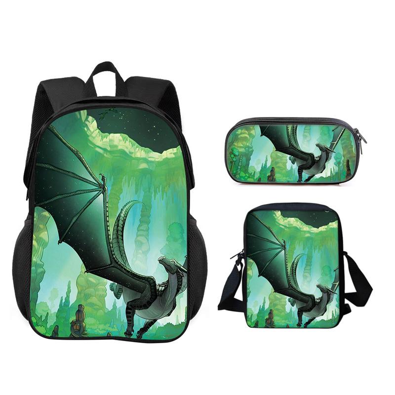 Set 3 Pezzi Wings of Fire Zaino Astuccio Borsa a Spalla Grande Capacità Stampa Cartoni Animati Ragazzi e Ragazze Scuola Primaria Stile Trendy