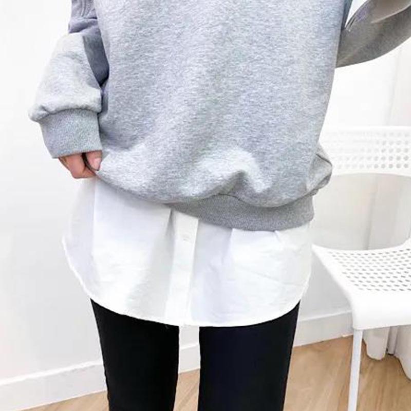 Korean Style Midi Skirt with White Trim Fake Shirt Hem, Twill Base