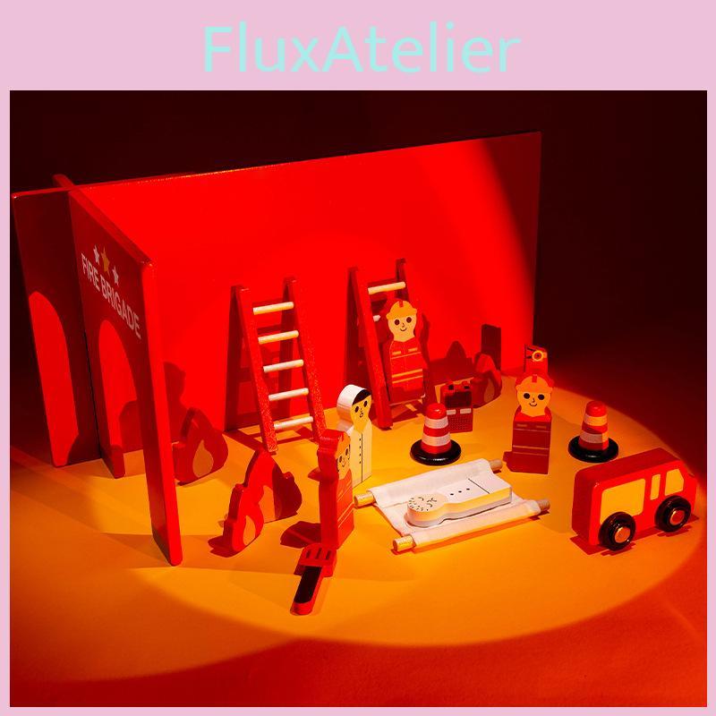 Wooden Fire Scene Construction Building Block Toys Play Set For Parent Child Interaction