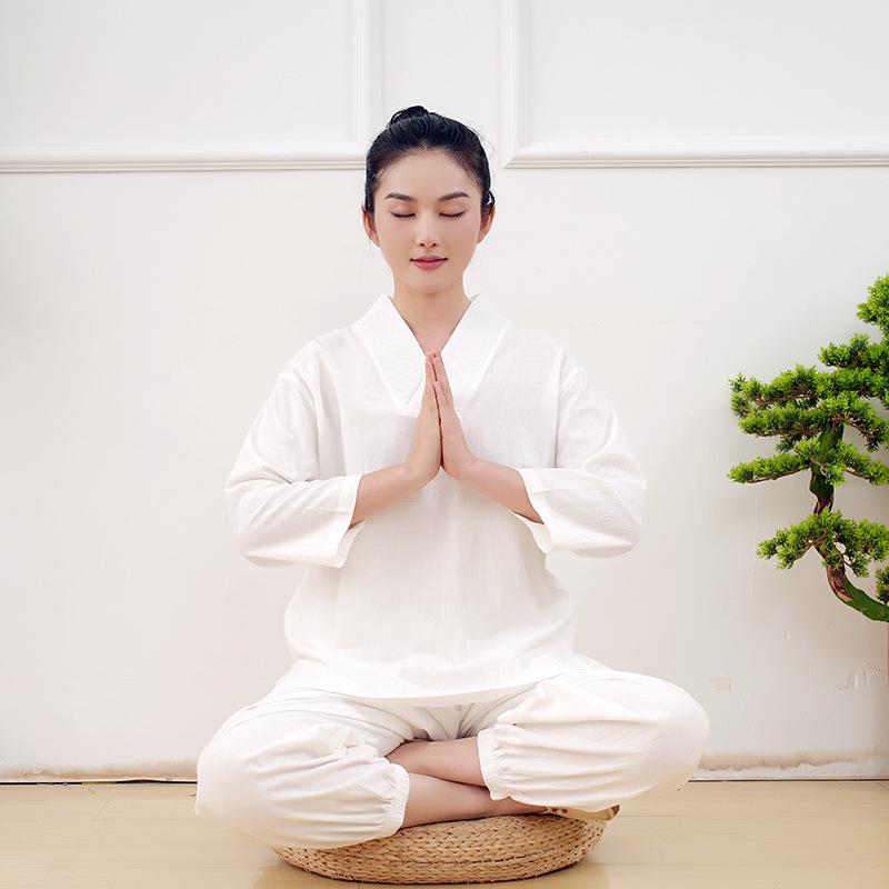 Unisexowy Zestaw Szat do Medytacji Zen: Siedmiorękawowy Hanfu z Bambusa, Bawełny i Lnu do Jogi i Medytacji.