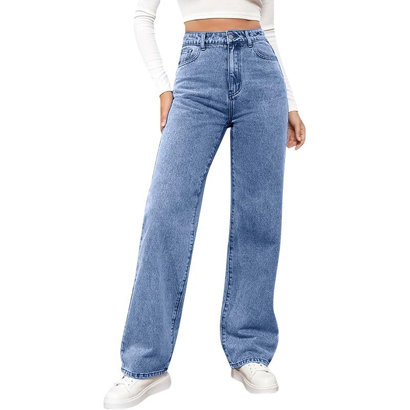 

Blue high-waisted jeans spring and autumn loose and thin straight new floor-mopping pants are thin and versatile S