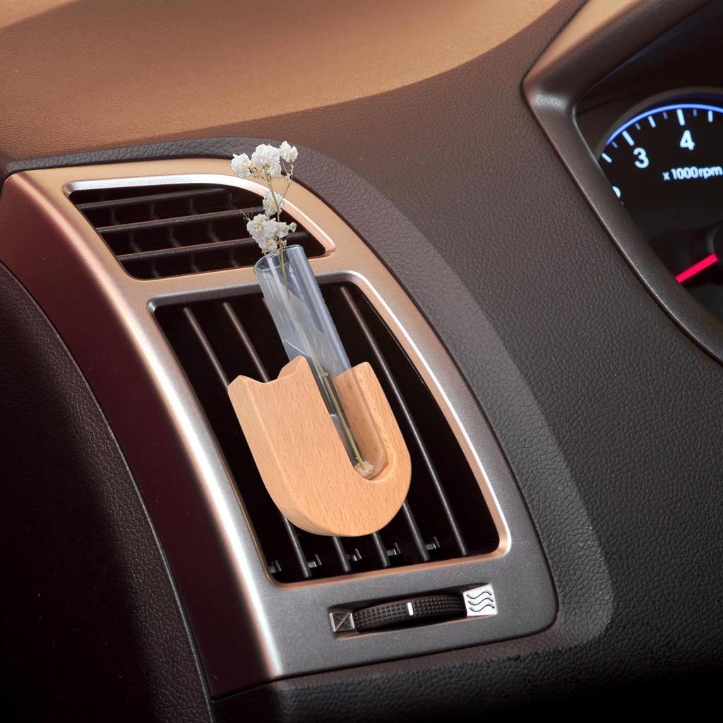 Car Air Vent Flower Vase Clip Air Vent Glass Propagation Plant Holder Wooden Automotive Aesthetic Interior Decoration For Sedan