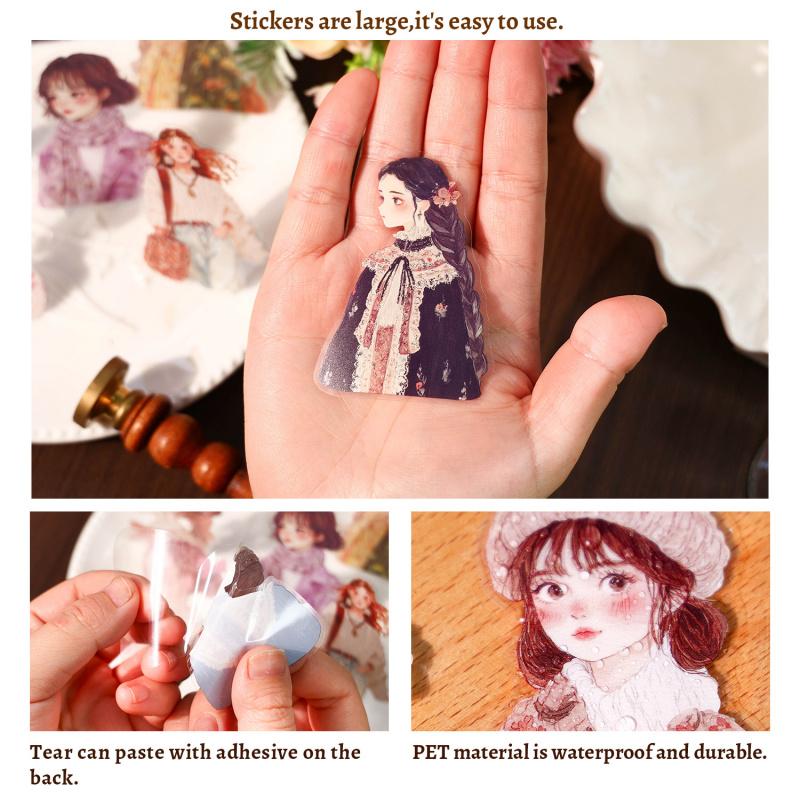 30Pcs Sweet Girl Theme Stickers PET Transparent Material Dreamy Colors Scrapbook Background Decor
