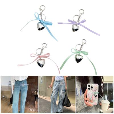 Bowknot Heart Keychain Cute Pendant Keyring Hanging Ornament Keys Holder Backpack Handbag Charm for Girls Women