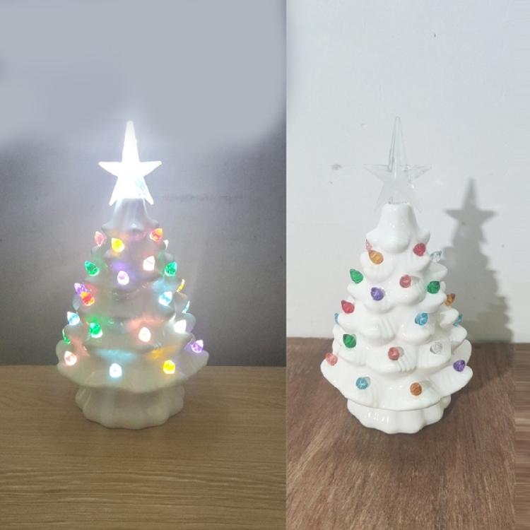 Small Christmas Tree with Ornament for Tabletop Display Ceramic Night Light Stylish Festival Home Decoration Supplies