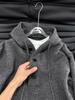 Men's Deep Gray Heavyweight Hooded Henley Pullover Knitwear - Autumn/Winter High-End Outerwear