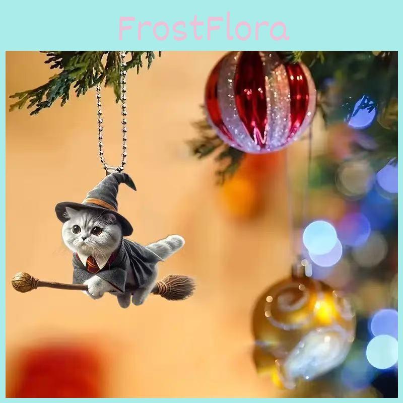 Broom Cute Riding Magic Cat Pattern Acrylic Pendant Car Decoration Accessories