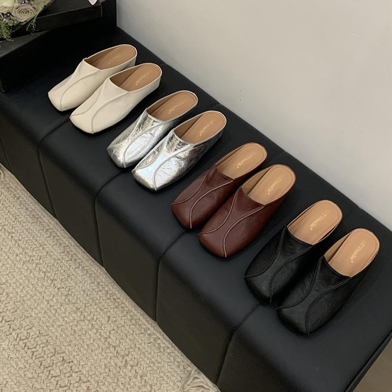 Fashion 2025 Summer New Women Sandals PU Leather Shoes for Women Square Toe High Heel Women Sandals Cover Toe Chunky Heel Women's Mules