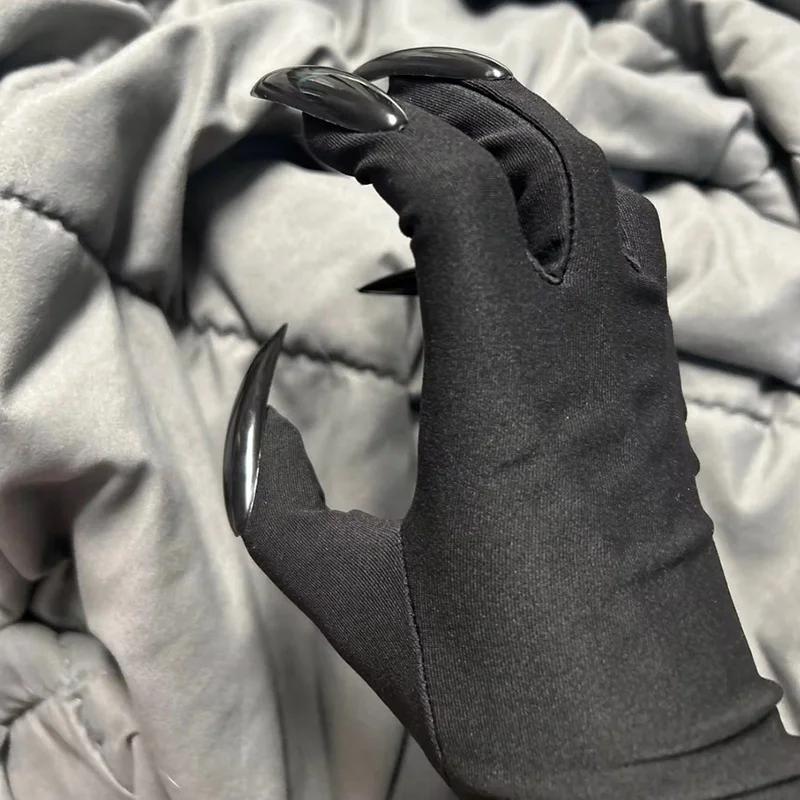 Black Halloween Gothic Long Nails Cosplay Gloves Halloween Personality Stretch Ghost Claw Mittens Stage Performance Accessories