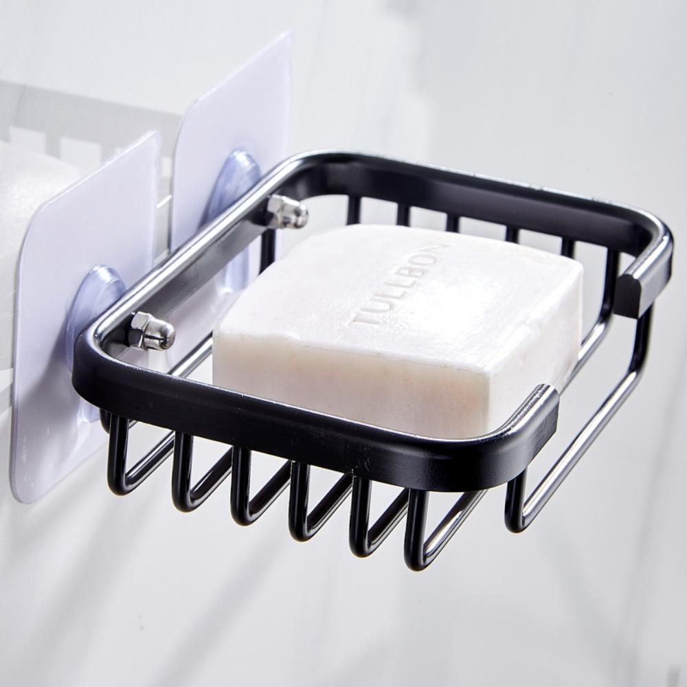 Quality Wall Mounted Soap Dish Self-adhesive Drill Free Soap Box Hollow Type Aluminum Metal Soap Holder Bathroom