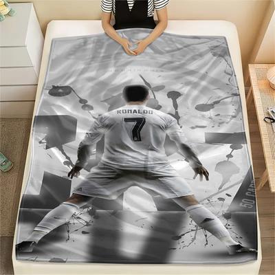 1 pièce Couverture en Flanelle avec Impression Ronaldo, Haute qualité Toutes Saisons, Décoration d'Intérieur, Chaleur et Confort, Parfait pour les Cadeaux de Noël