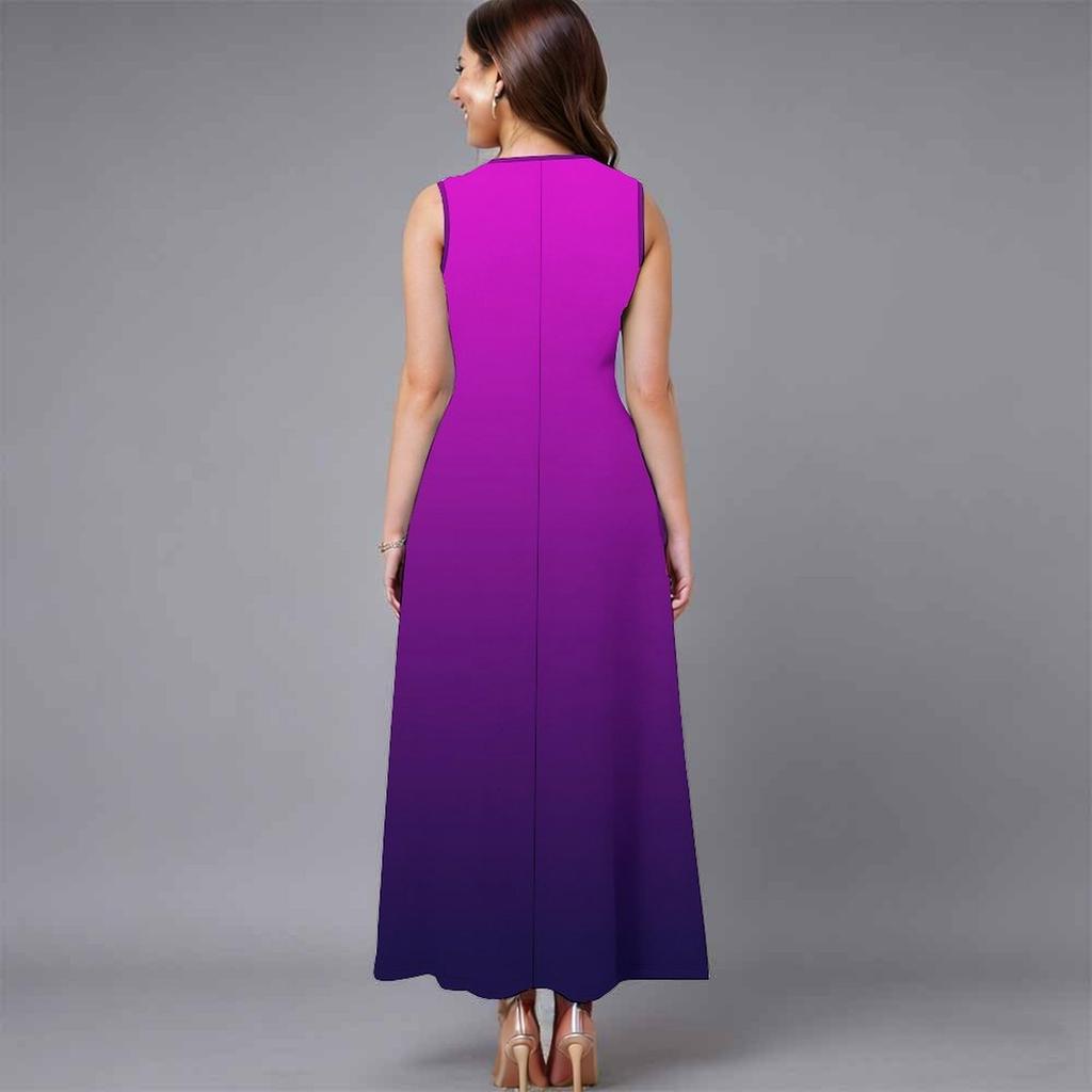 Übergroßes ärmelloses Damenkleid mit Rundhalsausschnitt Lebendiges verstreutes Blumenmuster Lockeres Outfit bis zur Wade