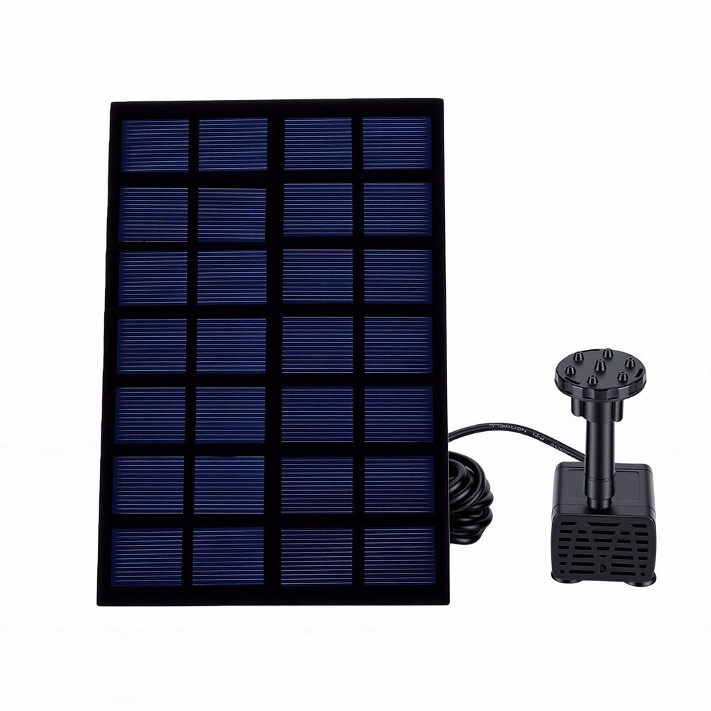 Solar Square Fountain Quiet Weather Proof 2W Solar Fountain Pump with Separate Solar Panel Extension Cord 5 Nozzles for