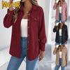Damen Vintage Casual Solid Color Print Herbst Winter Langarm POLO Neck Jacken & Mäntel