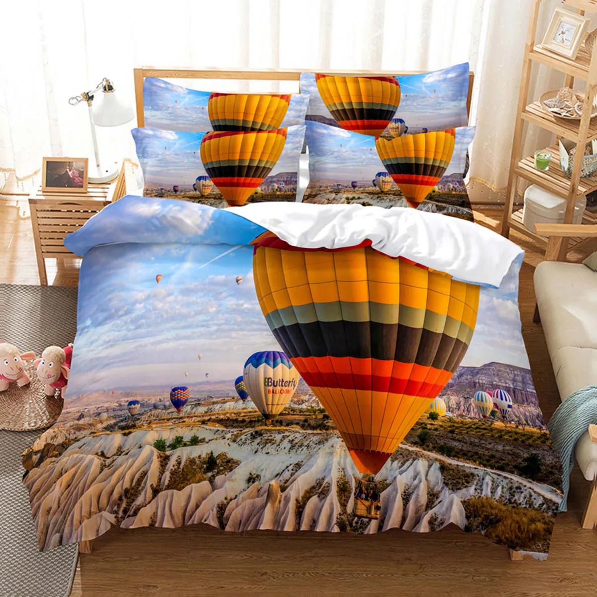 

Blue Sky White Cloudhot-Air Balloon Duvet Cover For Children Boys Girls For Room Warm Decoration Bedding Set 3Pcs With Zipper EU Single(135*200cm)3pcs