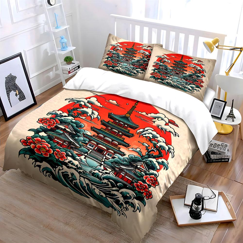 Japanese Pagoda Art Decor Set Multiple sizes kid's and adults' bedroom Exquisite 3PC bedding set gift