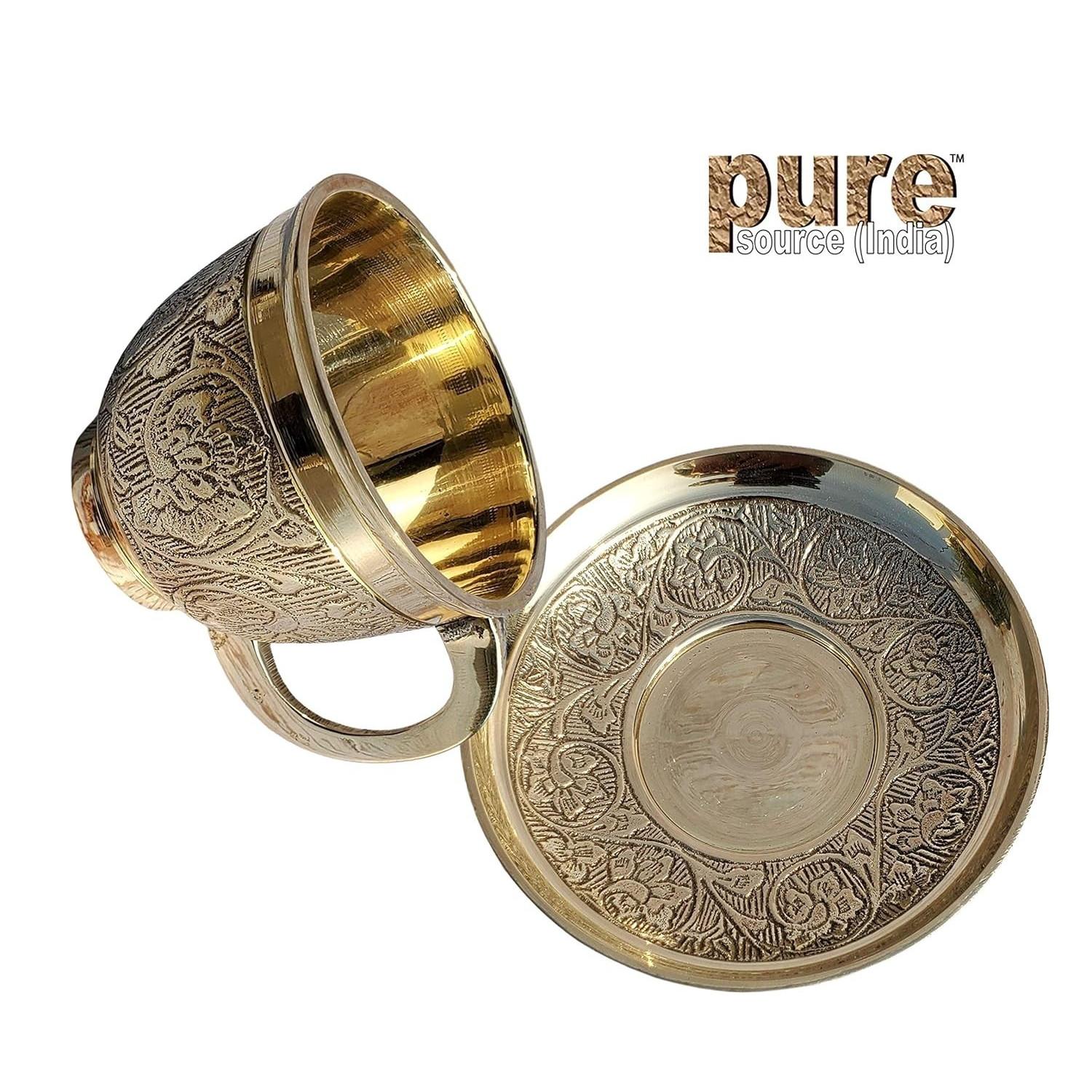 @ Indian Traditional Brass Tea Cup And Saucer Set 280 Gm Zr-9099-60%Off