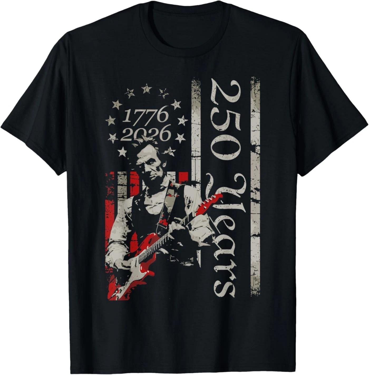 250 Years Abe Lincoln Playing Guitar 4th of July USA Flag T-Shirt M