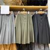2025 Autumn/Winter Women's Casual Wide Pleated Mid-Length Skirt, Solid Color