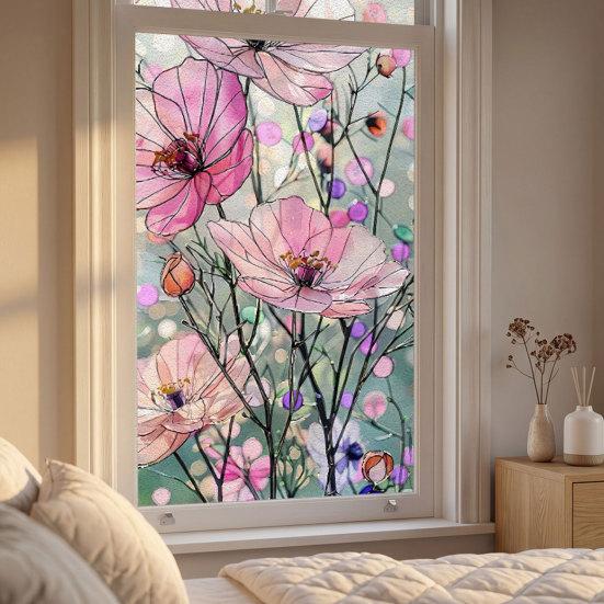 Sticker pour Vitre Statique, Film pour Fenêtre Texture Fleur en Verre Coloré, Autocollant de Fenêtre Imperméable Anti-poussière Bloquant les Rayons UV pour la Décoration de la Maison