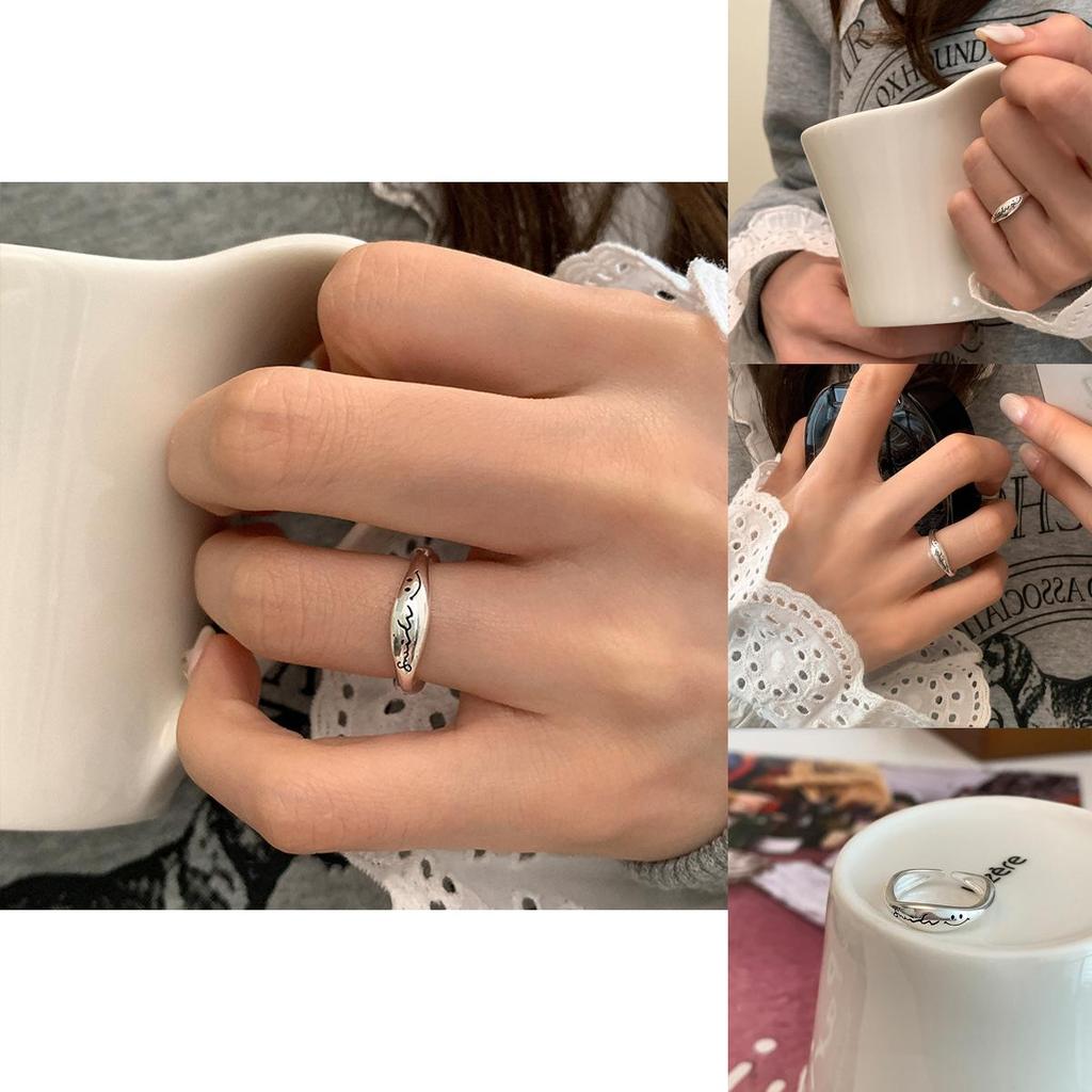 Trendy Korean Style Smiley Face Irregular Adjustable Copper Ring For Women