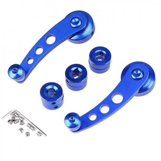 Set Car Universal Blue Billet Aluminum Manual Door Handle Crank Window Winder