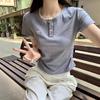 Gray Lace Lace Front Shoulder Short Sleeve T-shirt for Women In Summer New Pleated Waist Bow Short Top