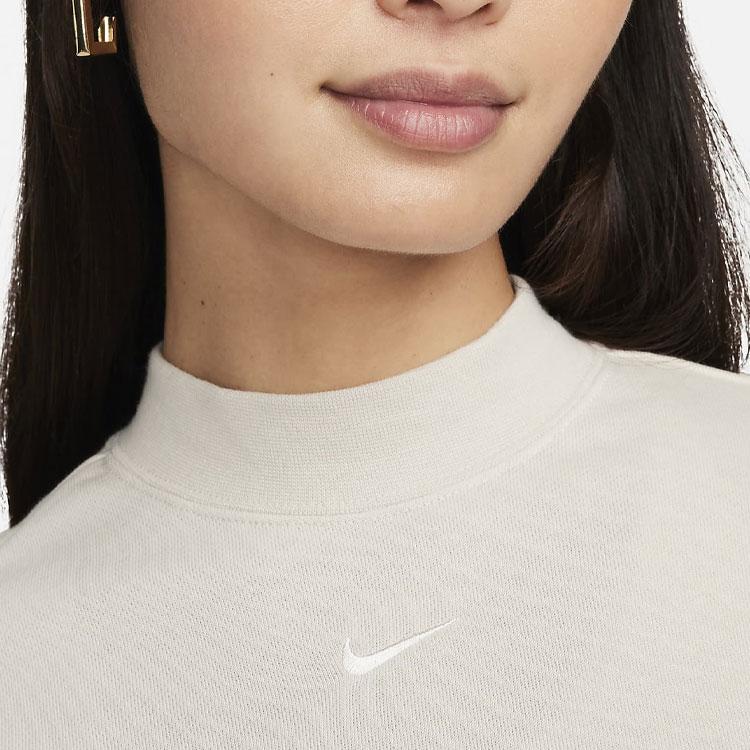 Nike Solid Logo Mock Neck Long Sleeve Cropped Top Women Tops Beige FN2477-104