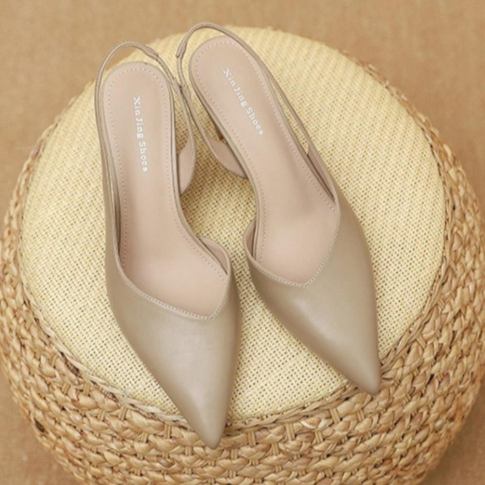 High Heeled Shoes for Women's in The Summer of 2026 Simple Solid Color Back Hollow Shallow Mouth Pointed Toe Thick Heel Sandals
