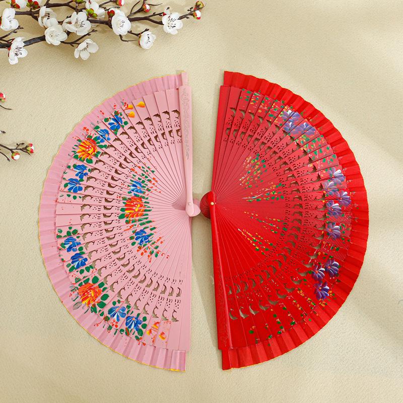 Folding Fan Wood Spanish Fan for Dancing Printing Hand Folding Fan Performances Prop Home Decor Ornaments Craft Gifts for Guest