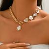 Boho Barokní Perlový Choker Asymetrický Kubánský Řetízek Zapínání na Páčku Výrazný Letní Plážový Šperk Dárek