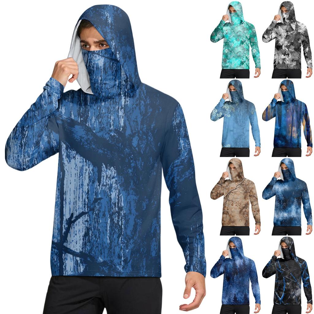 Men's Shirt With Mask Lightweight Long Sleeve Hooded Hiking Fishing Performance